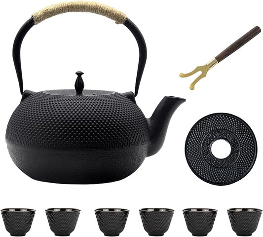 Big Cast Iron Teapot Set with Cups, Japanese Tetsubin Tea Kettle for Stovetop Safe, Cast Iron Tea Set with Tea Strainer for Loose Tea and Enameled Interior (1800ml Teapot Set with Cups) - Bloomnest
