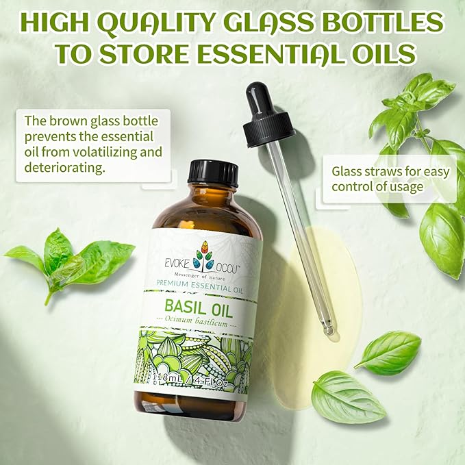 EVOKE OCCU Basil Essential Oil for Skin Massage Diffuser and Candle Making- 4 Fl Oz - Bloomnest