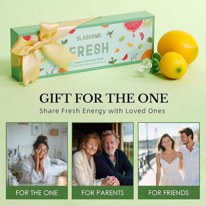 Fresh Essential Oils Set – 8 Pcs Uplifting Aromatherapy Oils for Diffuser | Purifying Scents for Home,Fragrance Oil for Candle, Aromatherapy Gift Set | Lemon, Peppermint, Rosemary, Eucalyptus & More - Bloomnest
