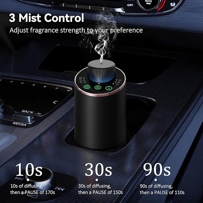 Waterless Essential Oil Diffuser Aromatherapy Scent Diffusers for Home Large Room, Bedroom, Car, Office, Desk, Battery Operated Mini Portable Air Freshener, 3 Countdown Timers & 3 Mist Levels - Bloomnest