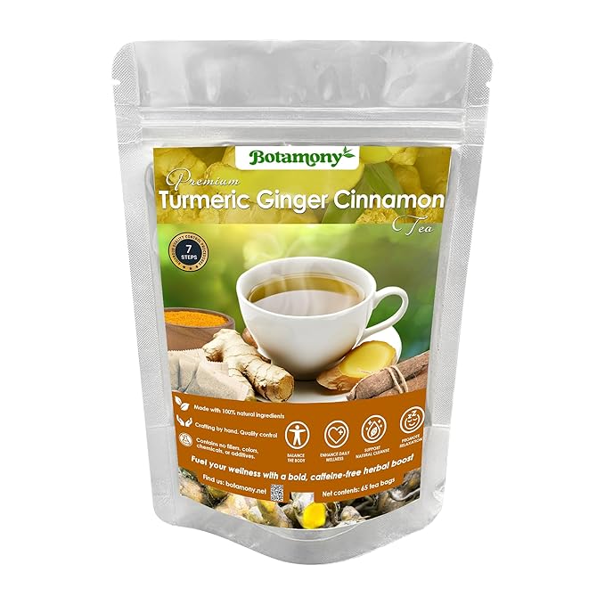 BOTAMONY, Premium 65 Turmeric Ginger Cinnamon Blend Tea Bags, Support Weight, Skin and Sleep, 100% Natural & No Additives & Caffeine Free - Bloomnest