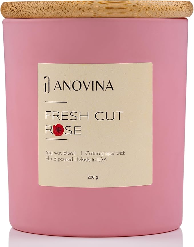 Anovina Rose Scented Candle – Long-Lasting Soy Wax Blend, – Non-Toxic Floral Candle for Home Décor & Relaxation – Aesthetic Gift for Women - Bloomnest