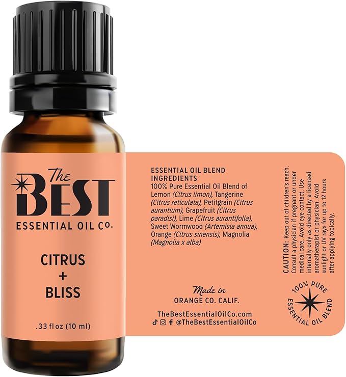The Best Citrus + Bliss Essential Oil Blend- Premium Grade- 100% Pure & Natural for Aromatherapy, Diffuser, Spa, Massage, Air Freshener- 10 ml (.33 fl oz) - Bloomnest