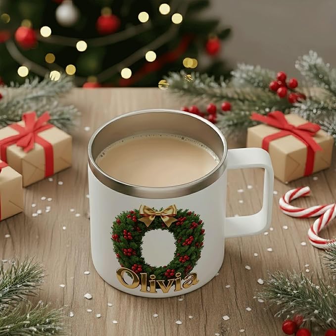 Personalized Christmas Insulated Coffee Mug with Handle – Custom Initial Letter [M] Double Wall Stainless Steel Travel Tumbler for Hot & Cold Drinks – Unique Holiday Gift for Men, Women, & Kids(B117) - Bloomnest