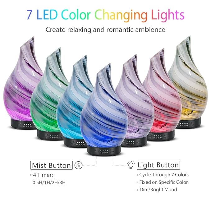 Oil Diffuser & Essential Oils Set - Aromatherapy Diffuser with 6 Essential Oils Set, Ultrasonic Cool Mist Oil Diffusers for Essential Oils, 4 Timer & 7 LED Light, with Auto Shut-Off Protection Gifts - Bloomnest