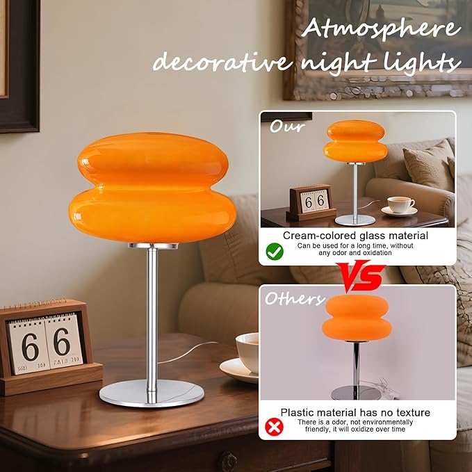 Mid Century Modern Lamp for Nightstand Table Lamp for Bedroom, Dimmable Retro Egg Tart Bedside Small Lamps,Unique Home Mushroom Decor Aesthetic Cute Table Lamps nightstand lamp - Bloomnest