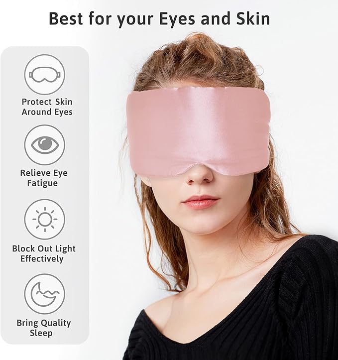 Silk Sleep Mask for Women Men, Mulberry Silk Eye Sleeping Mask & Blindfold with Adjustable Strap, Blackout Eye Cover for Sleep Travel Yoga Nap, Large Size, Light Plum - Bloomnest