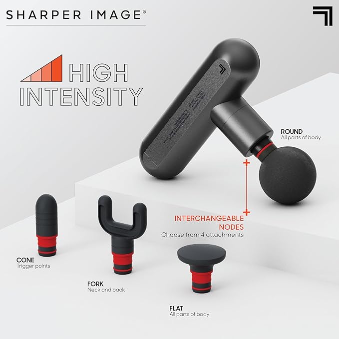 Sharper Image Percussion Massage Gun, Powerboost Move, Lightweight & Portable, 4 Attachments, 4 Speeds, Full Body Back & Shoulder Massager for Deep Tissue Muscle Recovery, Pain Relief & Soreness - Bloomnest