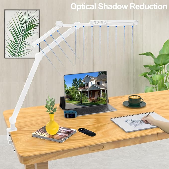 Micomlan Architect Desk Lamp with Clamp, Led Desk Lamp for Home Office with Remote Control, 24W Bright Dimmable Computer Light with Atmosphere Lighting Adjustable Table Light(Remote) - Bloomnest