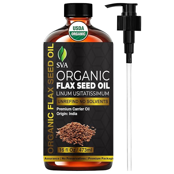 SVA Flax Seed Oil Organic - 16 Fl Oz – 100% Natural Cold Pressed Organic Flax Seed Oil - for Face, Skin Care, Hair Care, Scalp Massage & Body Massage – Carrier Oil - Bloomnest