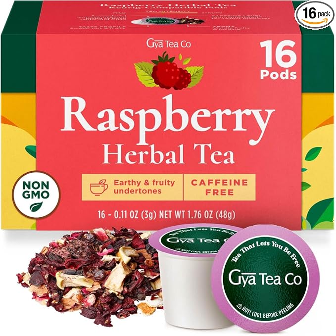 Gya Tea Co Raspberry Herbal Tea Pod (16 Count)- Decaf Wellness Tea for Body Comfort & Relaxing - Bloomnest