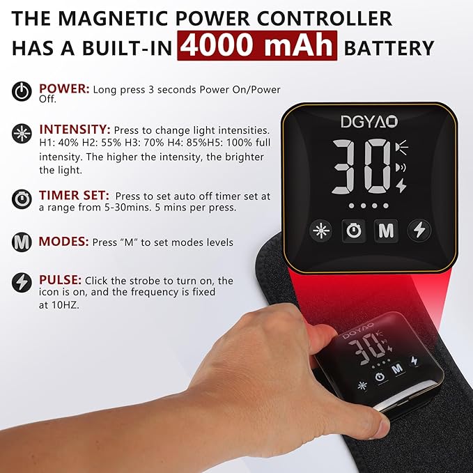 Cordless Rechargeable Red Light Therapy Belt, Wearable Infrared Light Therapy with Pulse Mode, Removable 4000 mAh Battery 5 Light Intensities to Relieve Back Body Pain - Bloomnest