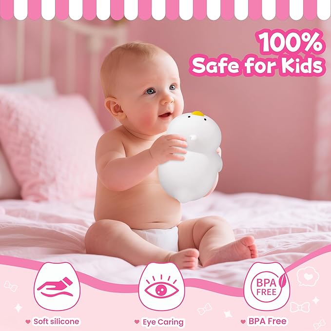 Night Light for Kids, Rechargeable Dimmable Silicone LED Nightlight with 7 Colors, Baby Nursery Night Lamp, Touch Squishy Lamp, Cute Gifts for Girls, Boys, Toddler Room Decor, Lying Duck - Bloomnest