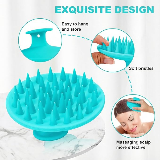 Meartchy Silicone Scalp Massager Shampoo Brush, Scalp Brush for Hair Growth & Dandruff Removal, Hair Scrubber Scalp Stimulator Exfoliator Brush with Soft Bristles for Wet Dry Scalp Care (Lake Blue) Meartchy