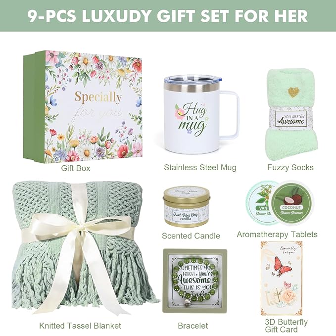 Valentines Day Gifts for Her - Spa & Self Care Gift Basket for Women, Wife, Girlfriend - Romantic Pampering Box for Relaxation, Birthday, Thinking of You - Bloomnest
