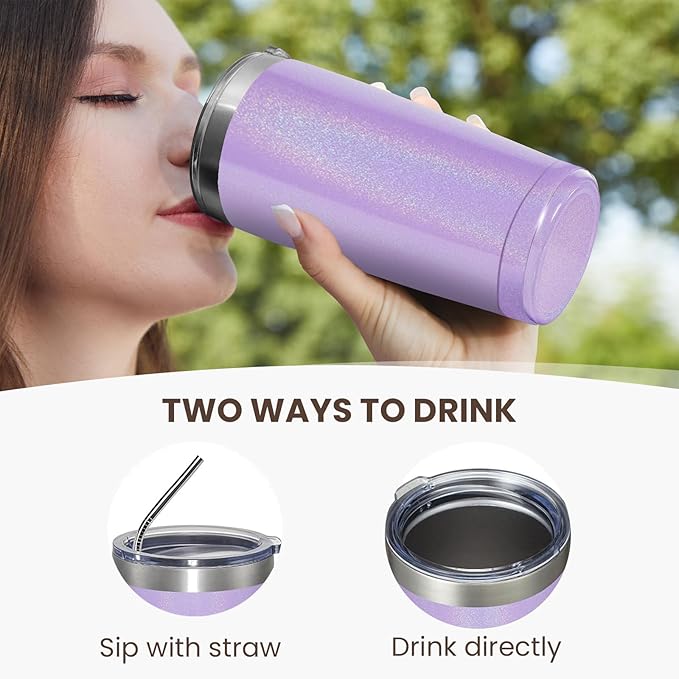 MEWAY 20oz Tumbler 12 Pack Double Wall Vacuum Insulated Travel Glitter Mug Bulk, Stainless Steel Tumblers with Lid and Straw, Powder Coated Coffee Cups for Woman(Rainbow Purple,Set of 12) - Bloomnest