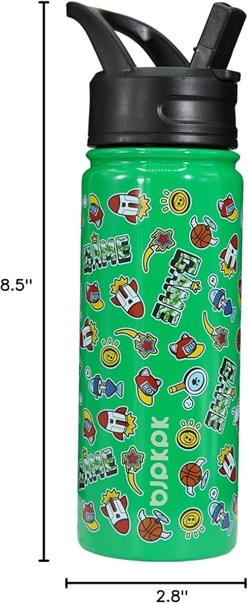 BJPKPK Insulated Water Bottle with Straw Lid, 18 oz Stainless Steel Metal Water Bottles, Reusable Leak Proof BPA Free Water Bottles, Cups, Thermo, Game - Bloomnest