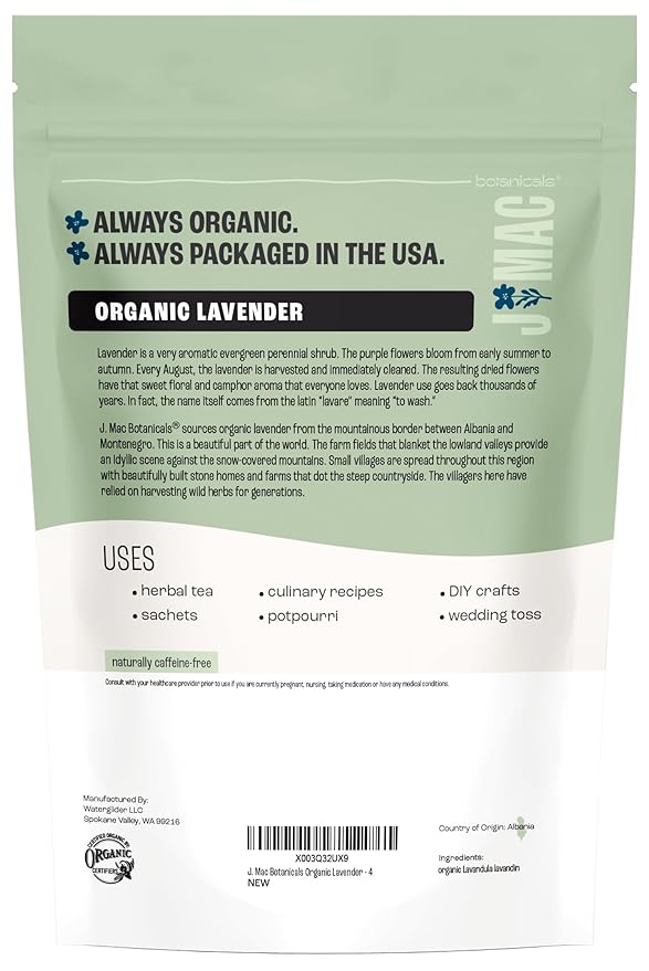 J MAC BOTANICALS, Organic Lavender Flower (4 oz), Dried Lavender Flowers, Buds, Manufactured in The USA - Bloomnest