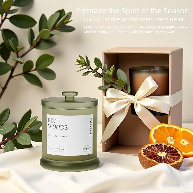 Christmas Candles, Pine Woods Scented, Holiday Candles for Home Scented with Natural Non Toxic, 2 Wicks, 13oz Soy Wax, 45H Long Lasting | Aromatherapy Candle for Home Decor, Christmas Gifts for Women - Bloomnest
