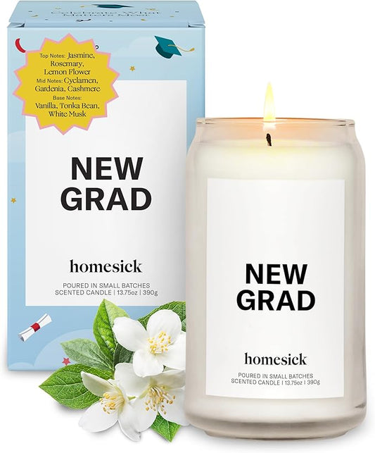 Homesick Scented Candles for Home (New Grad) - 13.75 oz Long-Lasting Soy Wax Jar Candle for Women & Men for All Occasions, 60-80 Hours Burn Time - Notes of Jasmine, Rosemary, Gardenia & Vanilla - Bloomnest