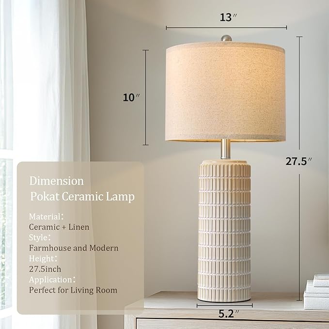 PoKat 27.5'' Tall Table Lamps for Living Room Set of 2, Ceramic Bedroom Lamps for Night Stands, Modern Bedside Lamps for Bedroom Living Room, Nightstand Lamps for End Table, Hallway, Gold and White - Bloomnest