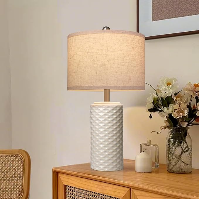 23" Bedside Lamps Set of 2, Dimmable Ceramic Table Lamps for Night Stands Modern Farmhouse Bedroom Lamps with Timer, Nightstand Table Lamps for Living Room End Table, Beige, LED Bulb Included - Bloomnest