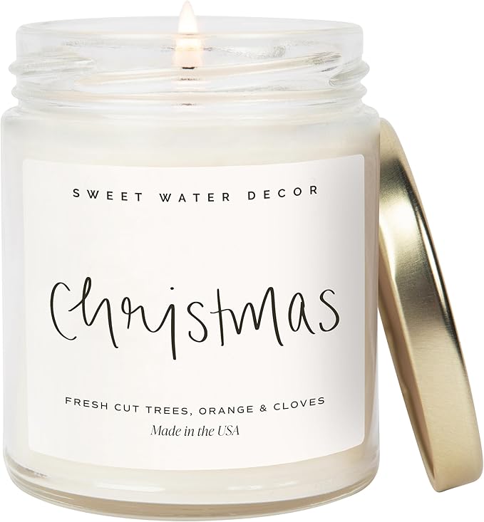 Sweet Water Decor Christmas Scented Candle - Cinnamon, Trees, Orange, and Clove Scented Winter Candle - Christmas Candles and Decor for Home - 9oz. Clear Jar Soy Candle, Made in The USA - Bloomnest