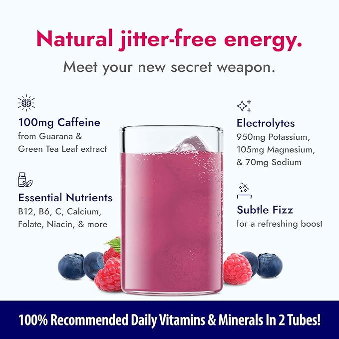 Zipfizz Daily Energy Drink Powder, Blue Raspberry, 20 Pack | 3-in-1 Sustained Energy, Rapid Hydration, and Essential Vitamins | Sugar-Free | Electrolyte Powder | Contains Vitamin B-12 & Antioxidants - Bloomnest