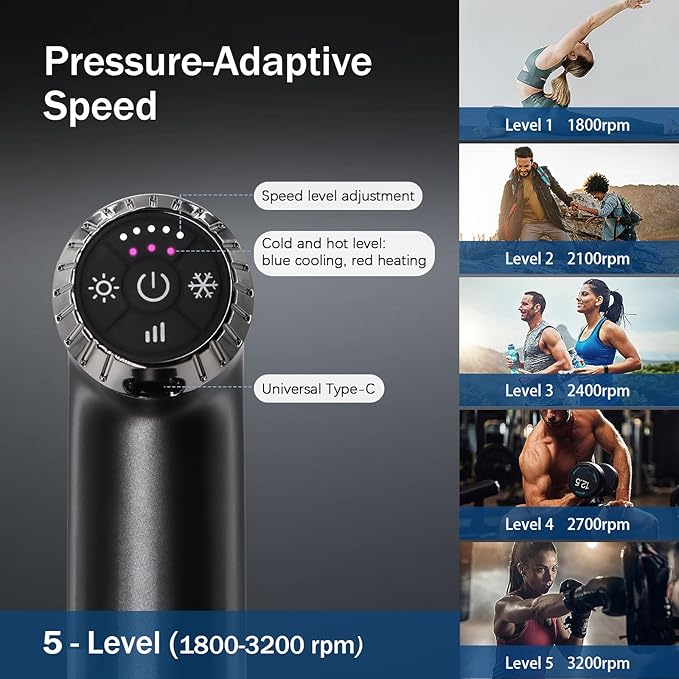 2 in 1 Mini Massage Gun with Extended Handle, B361 Hot and Cold Deep Massager Tissue Back Massage for Athletes for Pain Relief, Handheld Muscle Massager with Carry Case &Silent Brushless Motor - Bloomnest