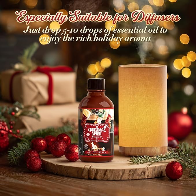 Christmas Spirit Fragrance Oil, Huge 4 Fl Oz, Premium Grade Winter Essential Oil for Diffuser and Aromatherapy, Christmas Scent for Soap Making, DIY Candle, Spray, Long Lasting Seasonal Scents - Bloomnest