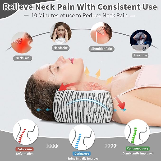 Neck Support Pillow, Cervical Neck Roll Memory Foam Pillow, Cervical Traction Device, Neck Pillow for Side Sleepers, Camping & Travel Pillow with Portable Bag - Bloomnest