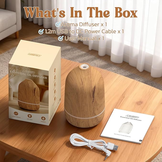 Essential Oil Diffuser, 100ml Aromatherapy Diffuser, Mini Ultrasonic Diffuser for Essential Oil, Home, Office, Cool Mist Humidifier with 7 Led Light, Auto Shut-Off, Wood Grain - Bloomnest