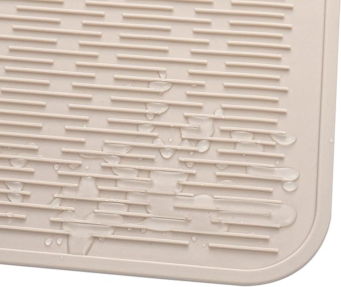 Silicone Dish Drying Mat for Multiple Usage,Easy clean,Eco-friendly,Heat-resistant Silicone Mat for Kitchen Counter or Sink,Refrigerator or Drawer Liner Tapioca 3XL 28 inches x 18 inches - Bloomnest