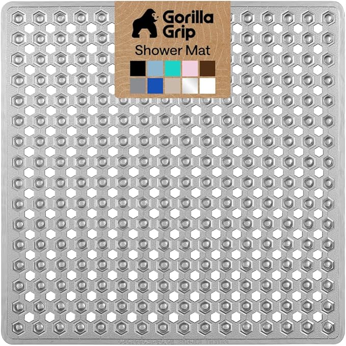 GORILLA GRIP Patented Square Shower Stall Mat, Small Bathtub Floor Mats for Stand Up Showers with Suction Cups and Drainage Holes, Machine Washable, Soft on Feet, Bathroom Accessories 21x21 Inch, Gray - Bloomnest