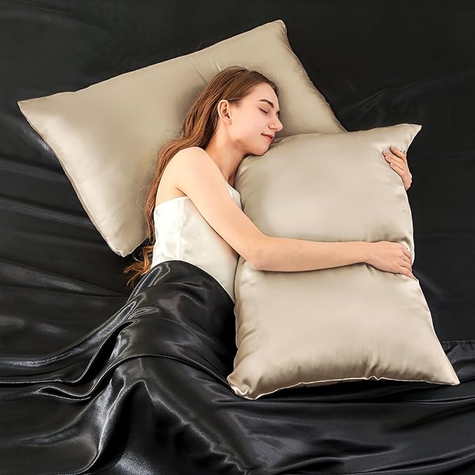 INFIIXSO Mulberry Silk Pillow Cases King Size Set of 2, Silk Pillowcase with Hidden Zipper 20"x36", Extraordinary Smooth and Soft Pillow Case for Hair and Skin(Beige, 2 Pack) - Bloomnest