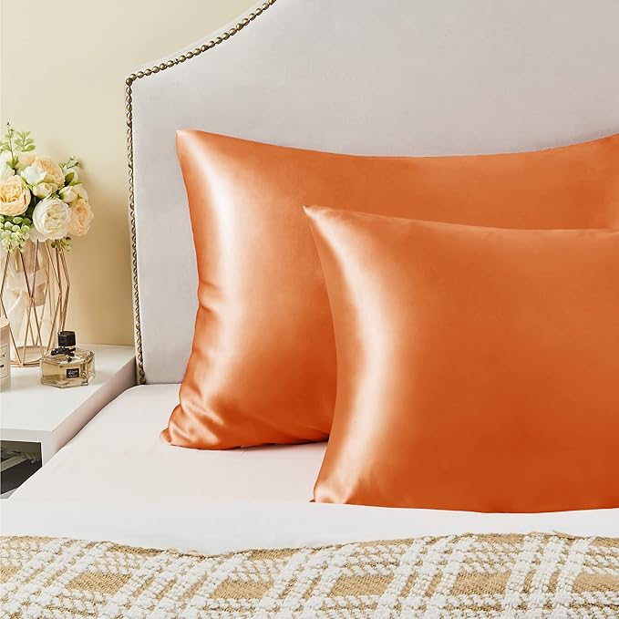 BEDELITE Satin Pillowcase for Hair and Skin, Super Soft and Cooling Similar to Silk Pillow Cases 2 Pack with Envelope Closure, Gift for Women Men(20"x30" Queen Size, Burnt Orange) - Bloomnest