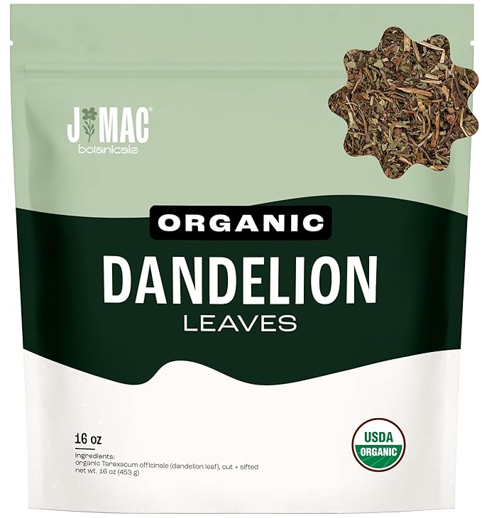J Mac Botanicals, Organic Dandelion Leaves (16 oz bag) USDA Certified Organic Dandelion leaf tea, te diente de leon organico, Packaged in the USA, Cut and Sifted, No Caffeine, Fresh dried dandelion - Bloomnest