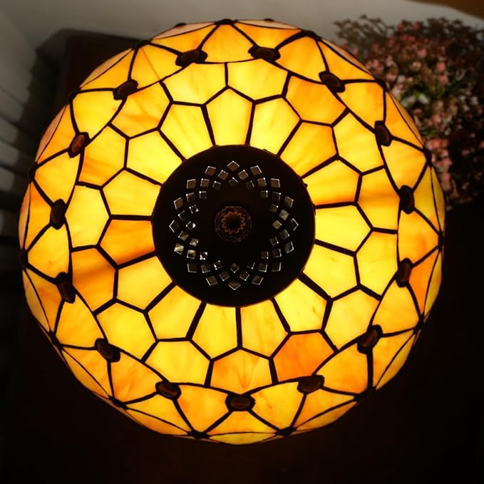 Tiffany Lamp Vintage Bead Orange Table Lamps Bedside for Bedroom Dector Stained Glass Lamps Living Room end Office Kitchen Hotel Bar Farmhouse 12 Inch Aesthetic Nightstand 70s 80s Reading Desk Light - Bloomnest