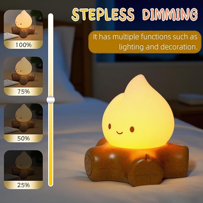 Cute Fake Campfire Lamp, Rechargeable Night Light with Flickering Candle Mode, Portable Mood Lighting for Bedroom Decor, Desk Accessories, Camping & Gifts (Basic Version) - Bloomnest