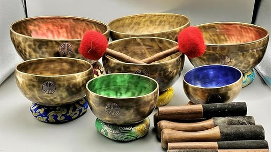 Chakra Healing Tibetan Singing Bowl - Set of 7 - Hand Hammered Tibetan Meditation Singing Bowl Nepal ArtsOfIndia