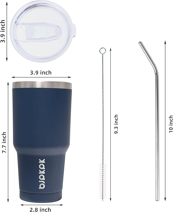 BJPKPK 30 oz Tumbler with Lid and Straw Stainless Steel Double Wall Vacuum Insulated Tumblers,Navy Blue - Bloomnest