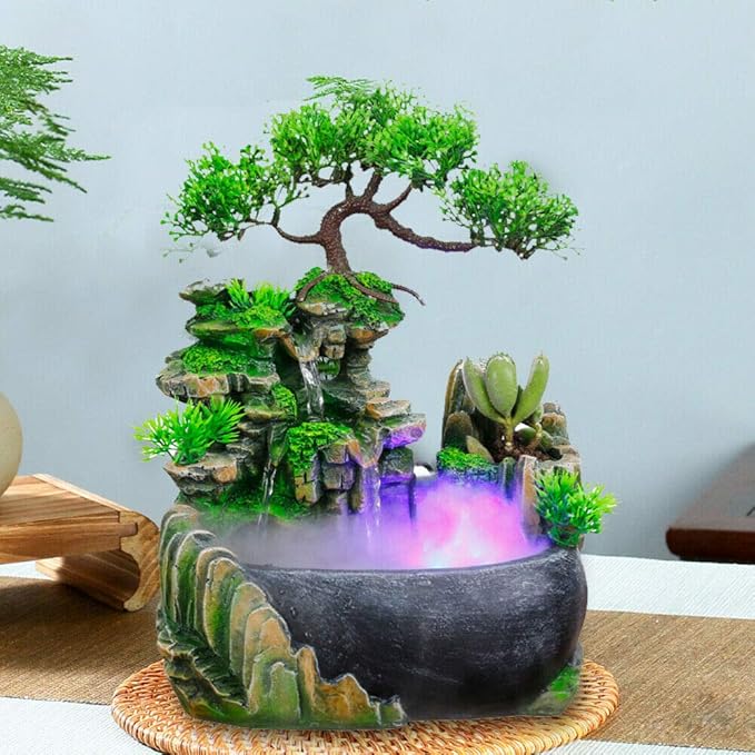 Atomizing Rockery Water Fountain Desktop Chinese Fengshui LED Lamp Waterfall Office Decoration and Crafts Decorative