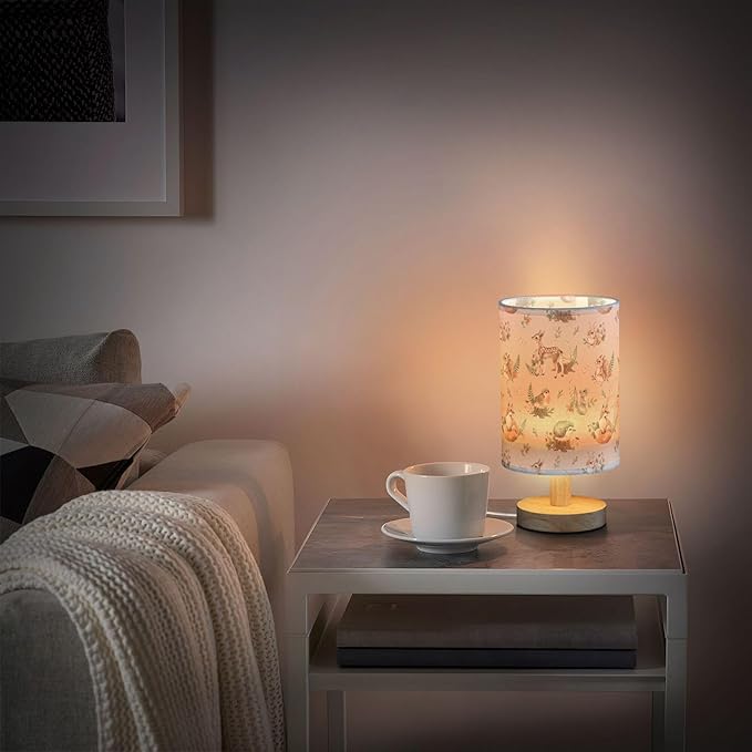 Table Lamp Watercolor Squirrel Mouse Fawn Fox Hare Hedgehog Forest Animal Nightstand Lamp with Wood Base Fabric Lamp Shade Bedside Desk Lamp for Living Room Bedroom Kids Room Office - Bloomnest