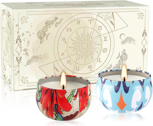 2 Pack Round Jar Scented Candles - Lavender and Jasmine Scents for Home Scented Candles, Eliminate Odors, Relieve Stress, Long Burning Soy Wax Women's Gift Set.