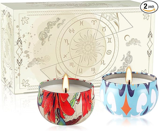2 Pack Round Jar Scented Candles - Lavender and Jasmine Scents for Home Scented Candles, Eliminate Odors, Relieve Stress, Long Burning Soy Wax Women's Gift Set.