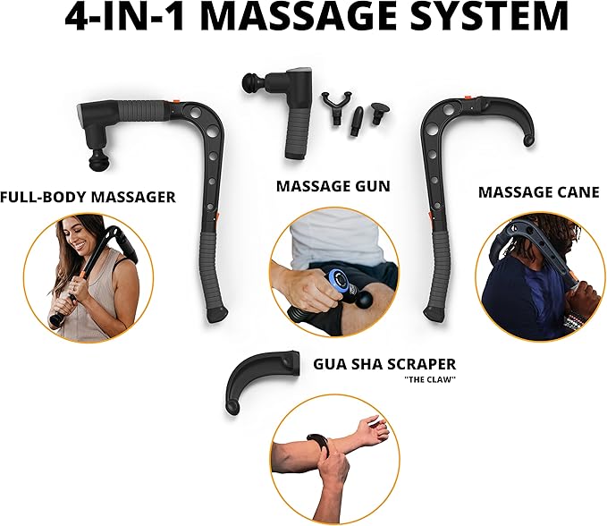 Brazyn - Talon Percussion Massage Gun + Massage Cane + Gun Holder System - Deep Tissue Muscle Massager with Arm Attachment for Whole Body Pain Relief, Upper and Lower Back, Neck & Shoulder Relaxer - Bloomnest