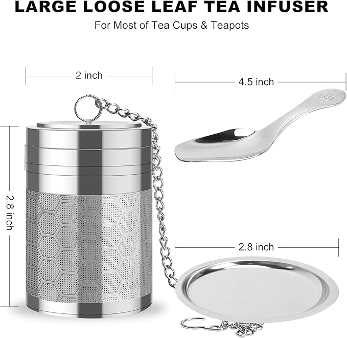 Numola Large Tea Infusers for Loose Tea, Extra Fine Mesh Large Tea Strainer for Spice Cooking, 304 Stainless Steel Tea with Extended Chain Hook for Teapot Cup - Bloomnest