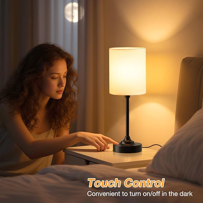 Touch Bedside Table Lamps for Bedroom - 3 Way Dimmable Black Nightstand Lamp, Small Desk Lamp for Office, Living Room, Dorm Room, Reading - Bloomnest