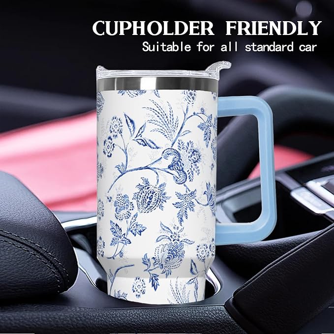 Ceovfoi 40 Oz Boho Flower Tumbler With Handle, Boho Floral Coffee Travel Mug Cup Water Bottle, Floral Gifts for Women - Bloomnest