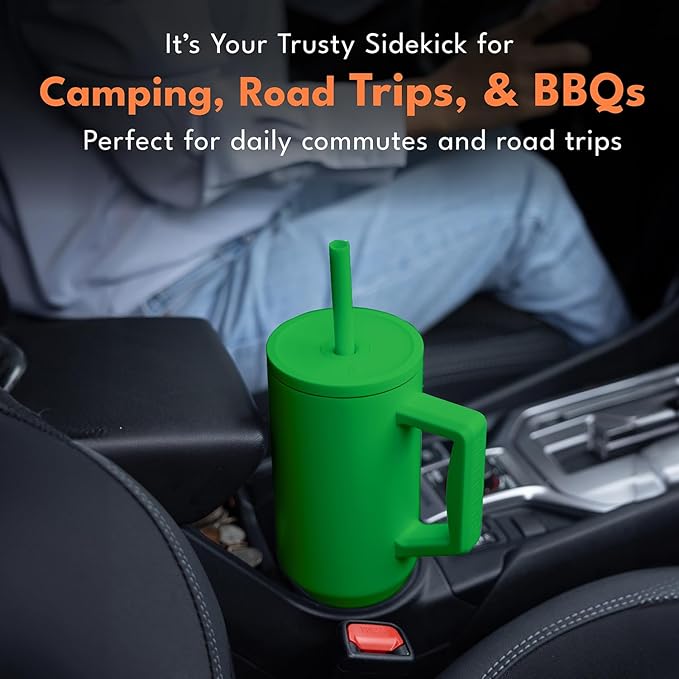 Elemental 40 oz Tumbler with Handle and Straw - Spill Proof Insulated Stainless Steel Commuter for Hot and Cold Beverages - Travel Coffee Mug with 2 Straws & Spill Proof Lid - 40oz - Green - Bloomnest